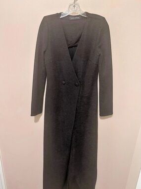 Naked Wardrobe Black Velvet Pants Set/Long Double Breasted Topper.